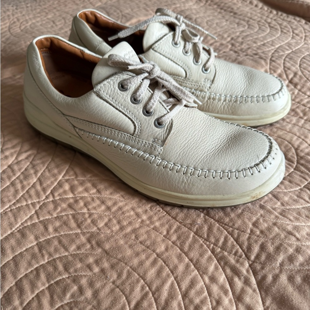 Ecco Seawalker Men's White Cream Pebbled Leather Casual Shoes 44 10 10.5